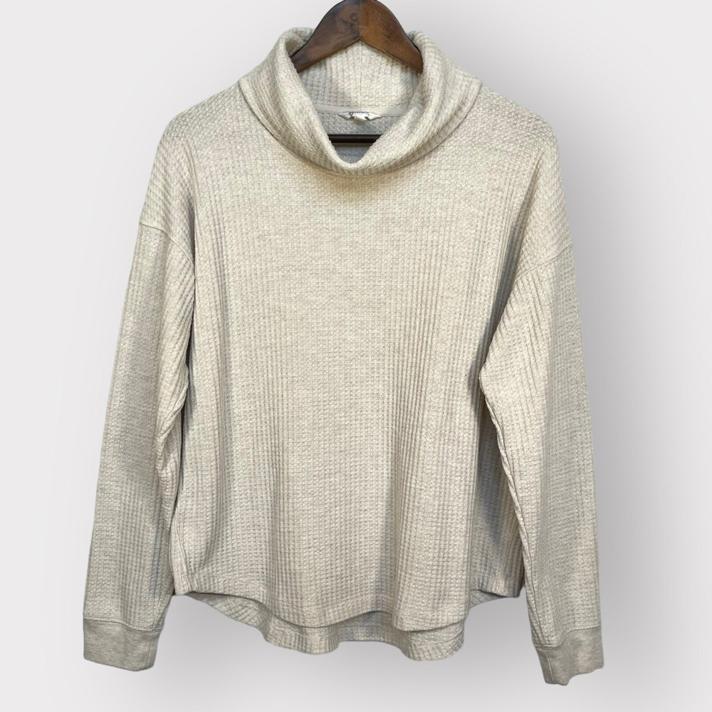 Splendid Cowl Neck Top Womens Medium Oatmeal Excellent Waffle Knit Pullover